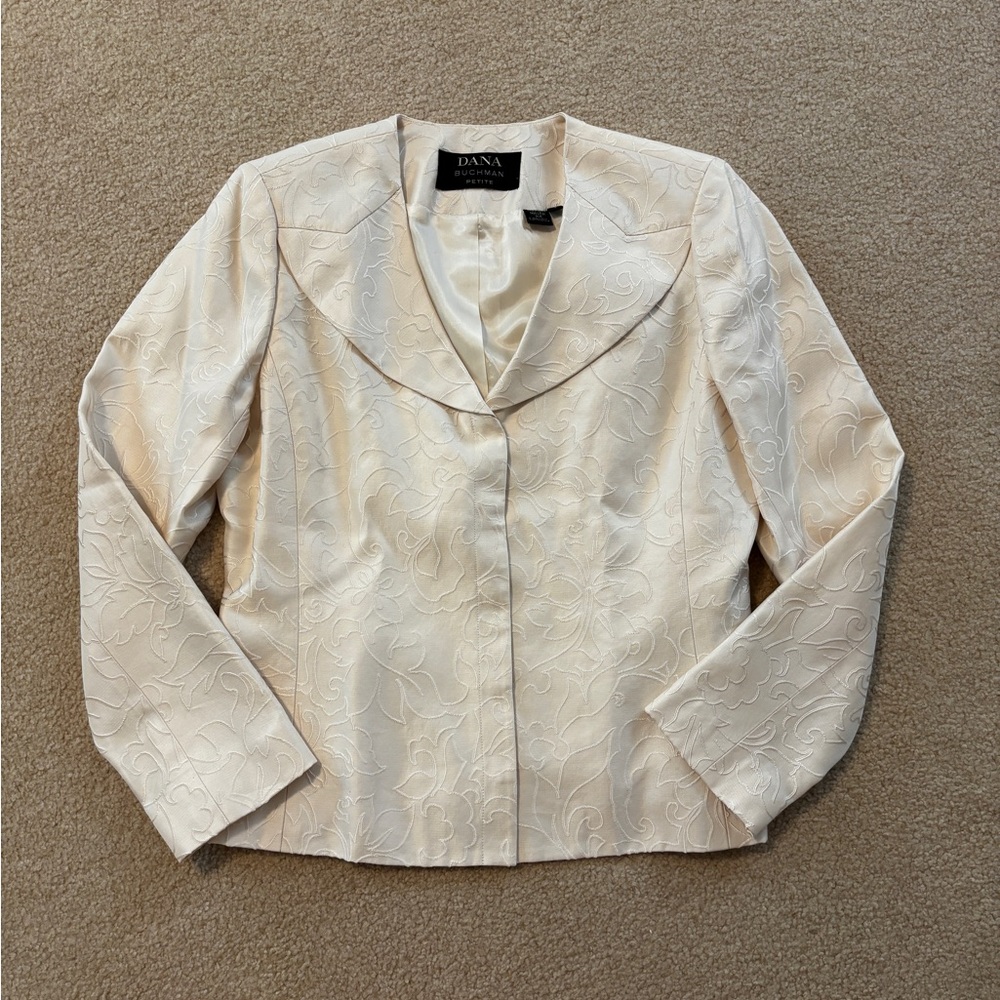 Dana Buchman Ivory Embroidered Jacket Size 8 Petite